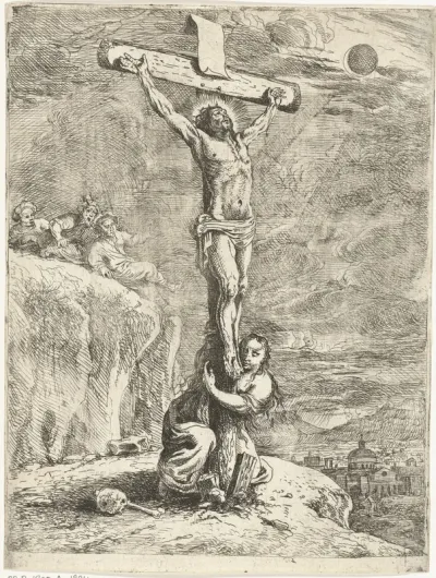 Christus aan het kruis, Maria Magdalena omhelst het kruis