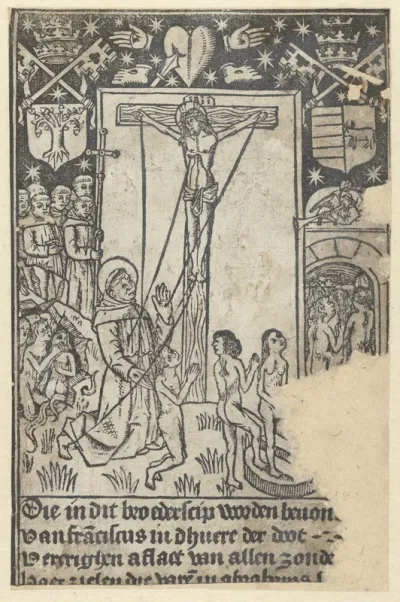 Christus aan het kruis met de heilige Franciscus en het laatste oordeel