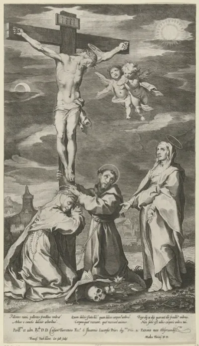Christus aan het kruis, met Maria, de H. Franciscus en de H. Catharina van Siena