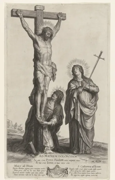 Christus aan het kruis, met Maria en  de H. Catharina