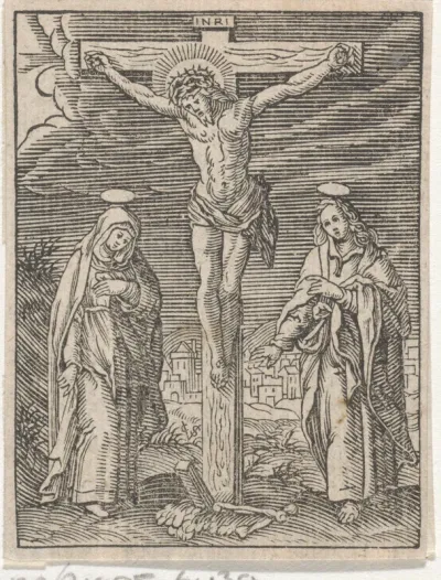Christus aan het kruis met Maria en Johannes