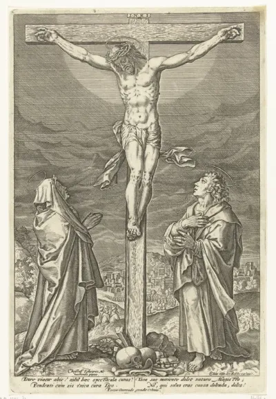 Christus aan het kruis, met Maria en Johannes de Doper