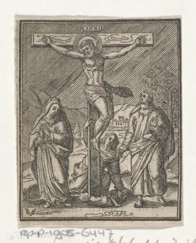 Christus aan het kruis met Maria, Johannes en Maria Magdalena
