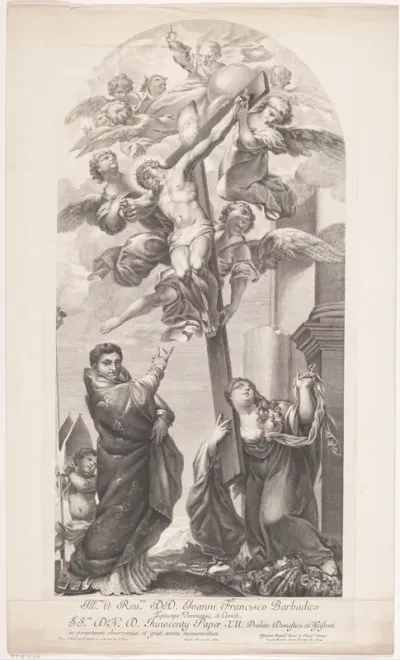 Christus aan het kruis met Maria Magdalena en een bisschop