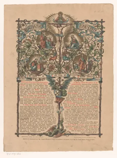 Christus aan het Kruis met rondom Johannes de Evangelist, Maria Magdalena, de Annunciatie en Jozef van Nazareth