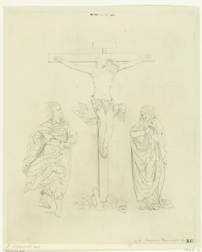 Christus aan het kruis tussen Johannes en Maria