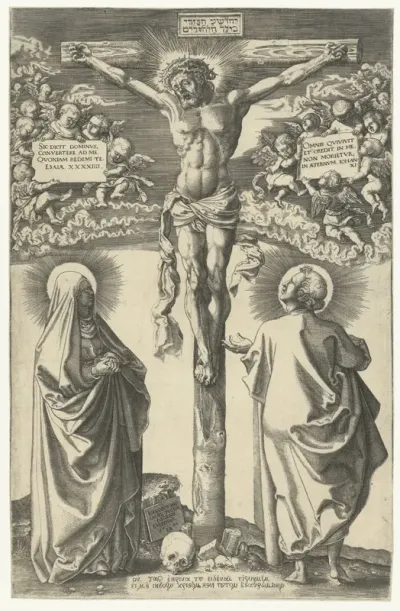 Christus aan het kruis tussen Maria en Johannes