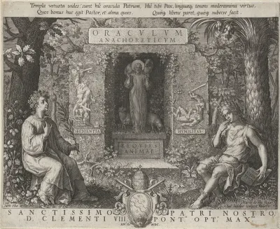 Christus als de Goede herder geflankeerd door Pax en Silentium
