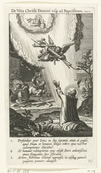Christus als kind ontvangt passiewerktuigen