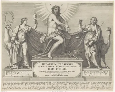 Christus als Man van Smarten geflankeerd door Voorzichtigheid en Rechtvaardigheid