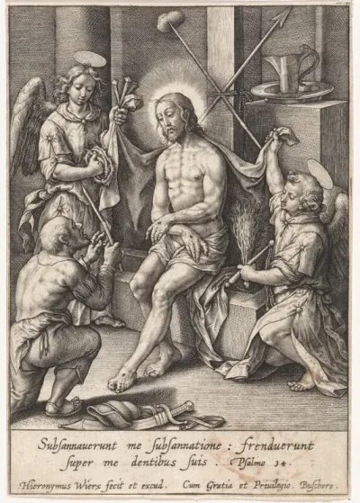 Christus als man van smarten, vergezeld door engelen