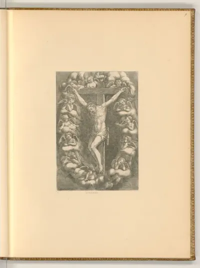 Christus am Kreuz umgeben von Engeln