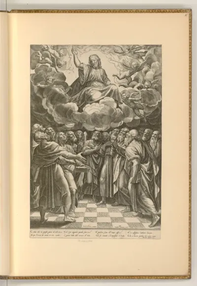 Christus auf Wolken über seinen Jüngern