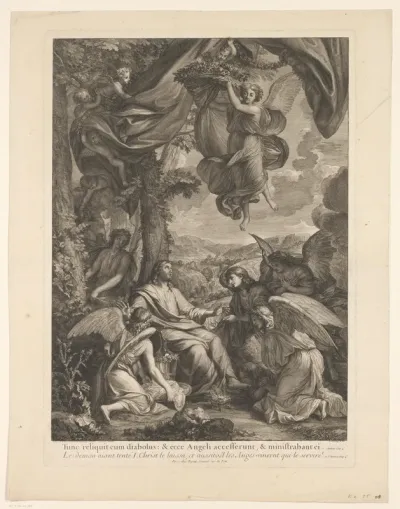 Christus door de engelen verzorgd na de verzoeking van de duivel