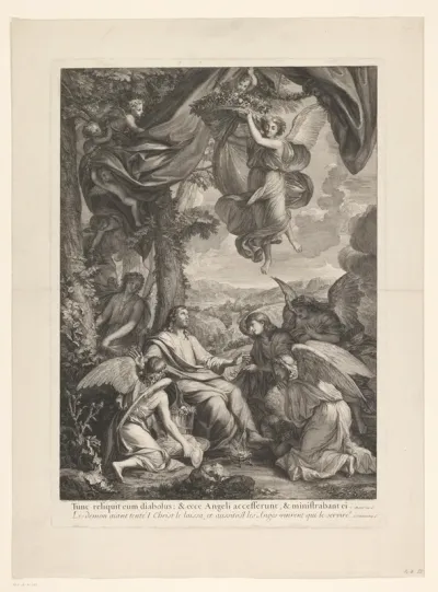 Christus door de engelen verzorgd na de verzoeking van de duivel