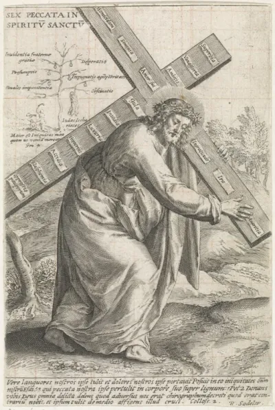 Christus draagt het kruis met de zonden van de wereld