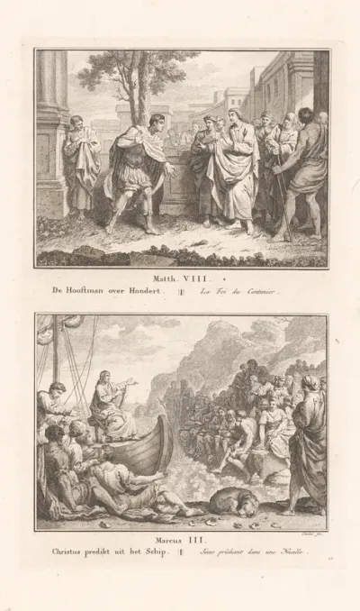 Christus en de hoofdman (centurio) uit Kafarnaüm; Christus predikt vanuit het schip