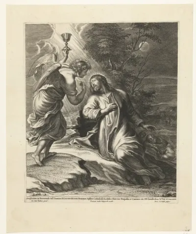 Christus en engel met kelk op Olijfberg (Getsemane)