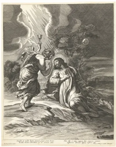 Christus en engel met kelk op Olijfberg (Getsemane)