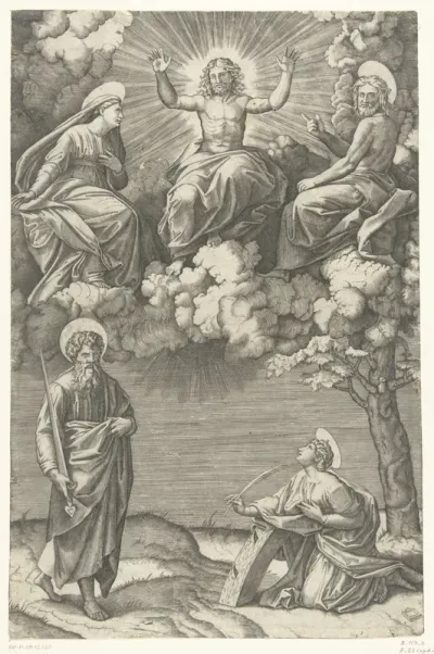 Christus en Maria en Johannes de Doper met heiligen Paulus en Catharina van Alexandrië