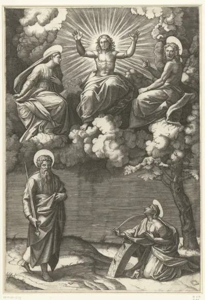 Christus en Maria en Johannes de Doper met heiligen Paulus en Catharina van Alexandrië