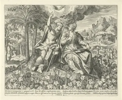 Christus en zijn bruid in een wijngaard