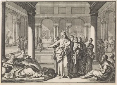 Christus en zijn leerlingen bij het badhuis van Siloam