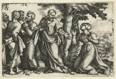 Christus geneest de bloedvloeiende vrouw