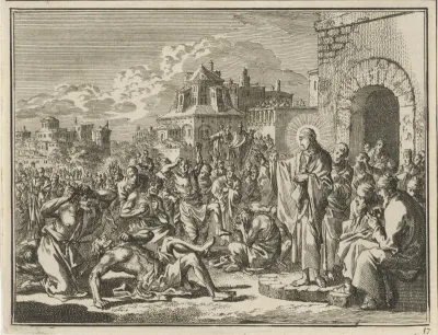 Christus geneest door de duivel bezeten figuren