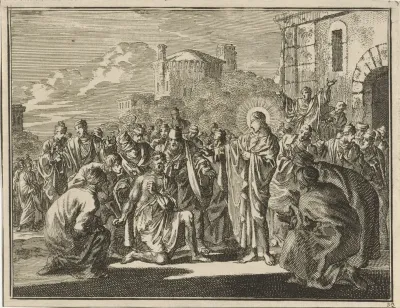 Christus geneest een bezeten man voor het oog van de Farizeeën en schriftgeleerden