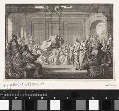 Christus geneest een verlamde man die door het dak werd neergelaten