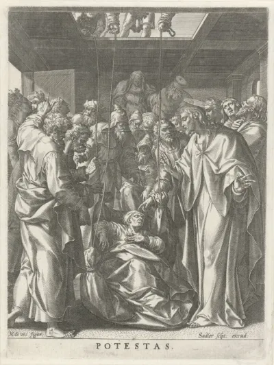 Christus geneest een verlamde man die door het dak werd neergelaten: kracht