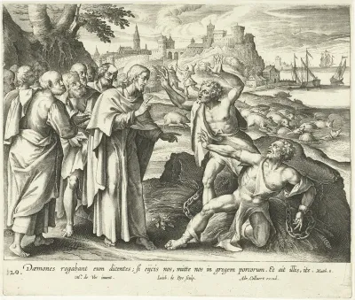 Christus geneest twee bezeten mannen in het gebied van de Gerasenen