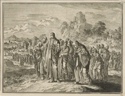 Christus gevolgd door zijn discipelen en een aantal vrouwen