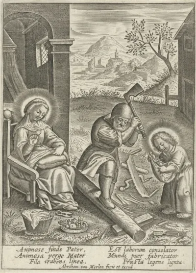 Christus helpt Jozef bij timmerwerk