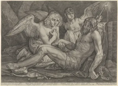 Christus in de graftombe, met twee engelen
