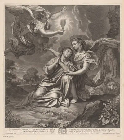 Christus in de hof van Getsemane met twee engelen