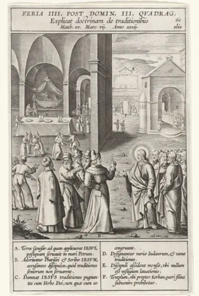 Christus in gesprek met de farizeeën en schriftgeleerden