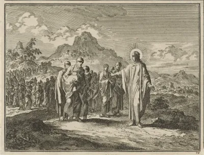Christus keert zich om naar de menigte die hem volgt