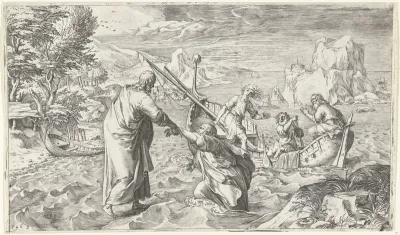 Christus loopt over het water en redt Petrus