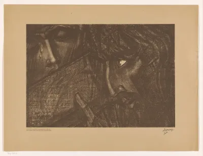 Christus met kruis en huilende vrouw