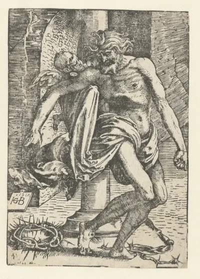 Christus met passiewerktuigen ondersteund door een engel