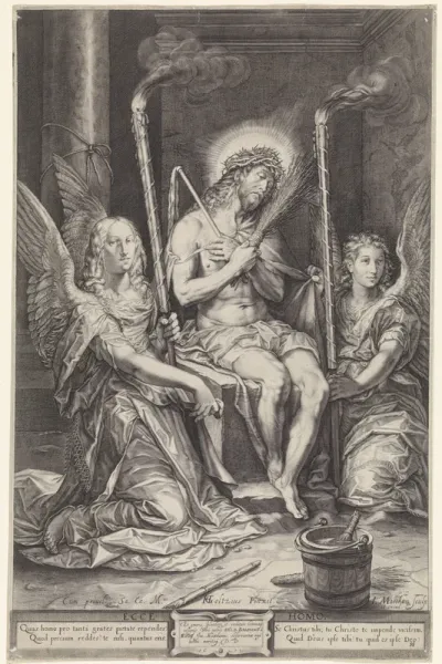 Christus op de koude steen tussen twee engelen