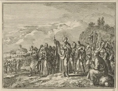Christus predikend voor een menigte in de openlucht