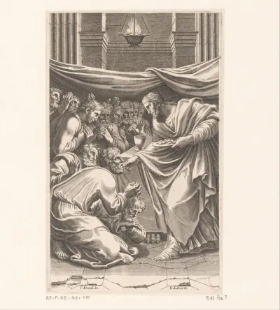 Christus reikt de communie uit aan de apostelen
