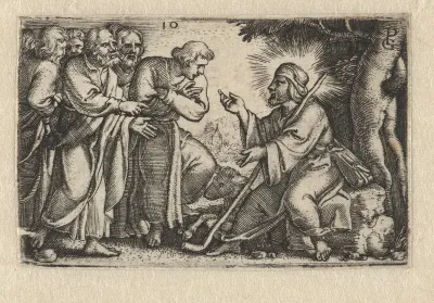Christus spreekt met de discipelen over de Goede Herder