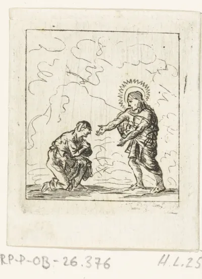 Christus toont zijn wonden aan een voor hem knielende man (de apostel Tomas?)