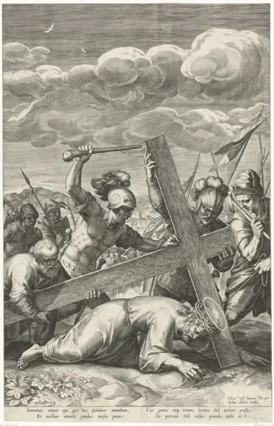 Christus valt onder het kruis