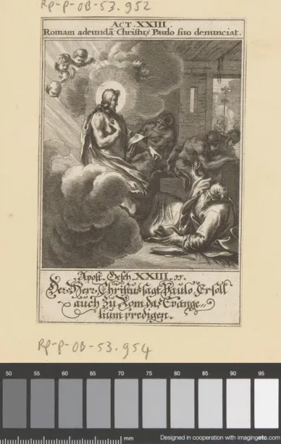 Christus verschijnt aan Paulus en zegt hem naar Rome te gaan