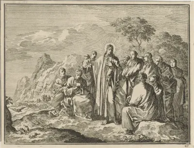 Christus wijst zijn discipelen op mussen